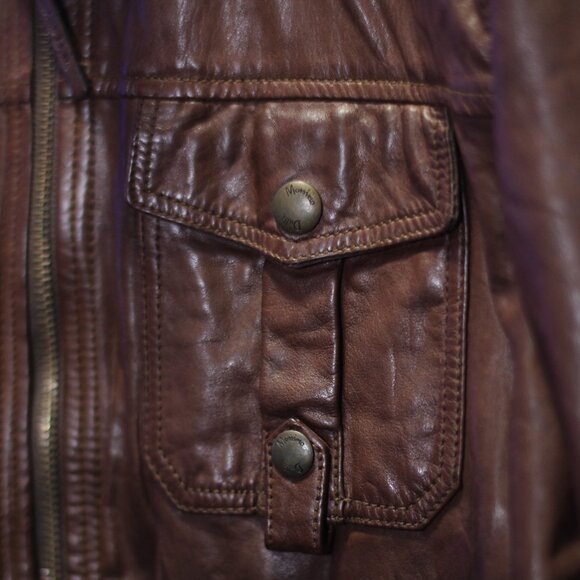 Massimo Dutti Dark Brown Leather Field Jacket, Genuine Leather - Picture 4 of 15